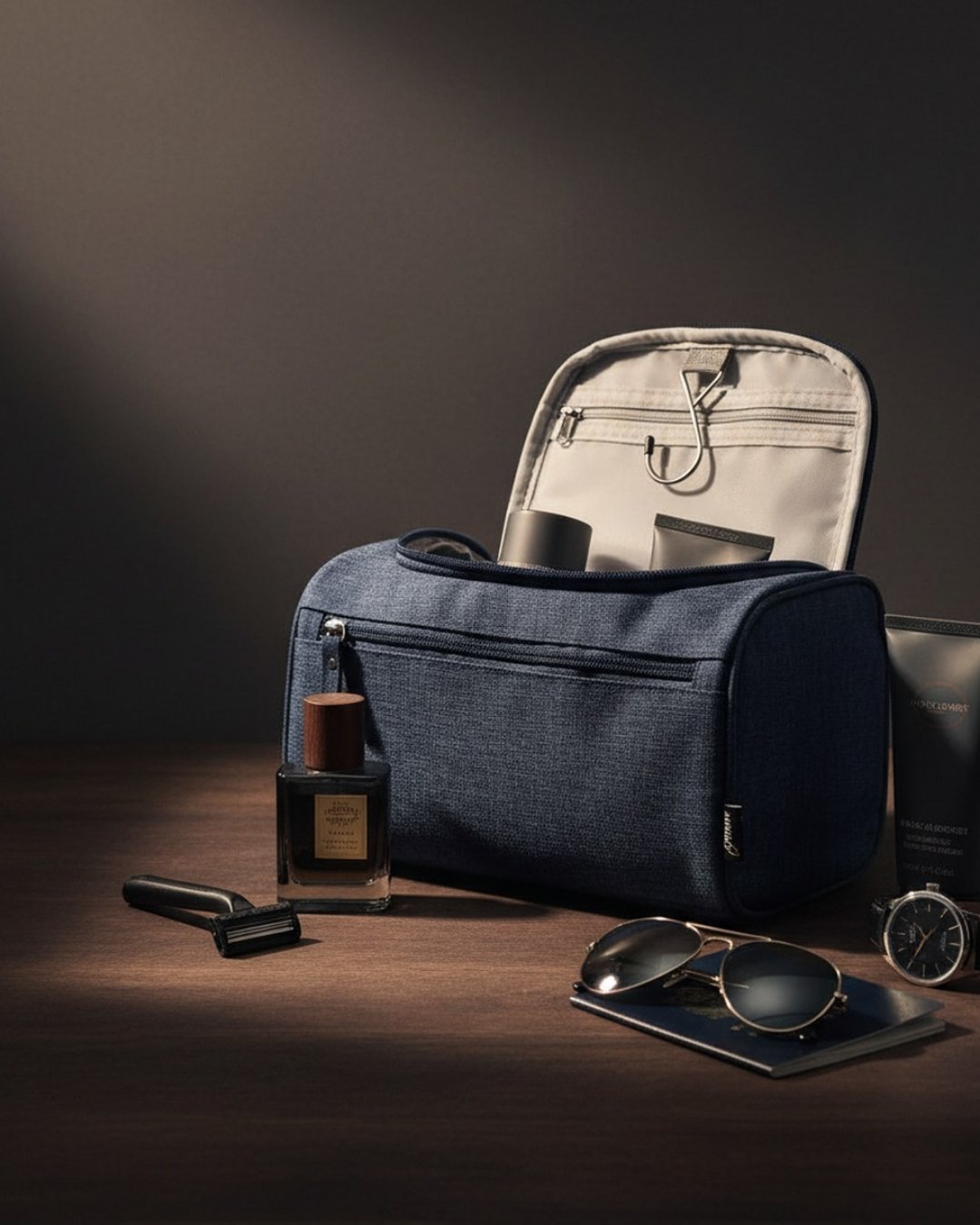 07:30 Uhr — Setup für den Tag, Bag mit Rasierer, Parfüm und Pflege